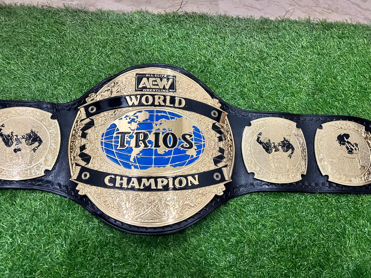 AEW-style Trios Championship Belt, designed for a bold and professional presentation. The 4mm SD plates